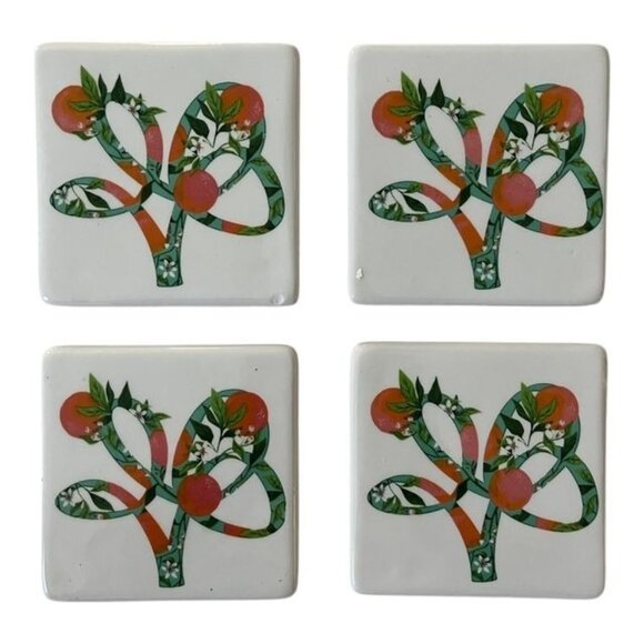 Set of 4 Busch Gardens Home Orange Tree Tile Coasters – Cork Backed Ceramic, 4" - Picture 1 of 3